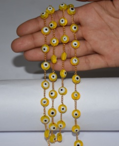 Cadena de Rosario con Cuentas Amarillas de 4mm de la Mejor Calidad, Chapada en Oro, Hecha a Mano, para la Fabricación de Joyería - Product Image 4