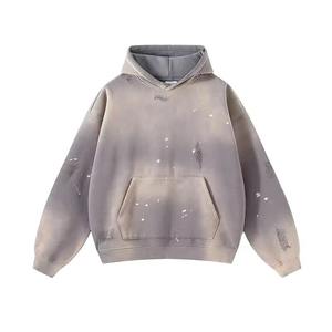 Custom Embroidery Logo Mens Oversized Pullover Hoodie Vintage 550grams Satin Printed Knitted Acid <b>Wash</b> Winter - Product Image 4