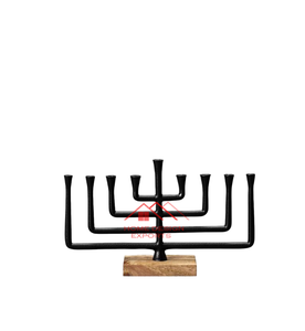 Bougeoir en bois personnalisé fantaisie Menorah Hanukah prix de gros bougeoir vintage - Product Image 1