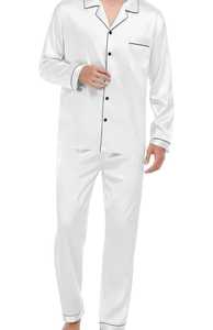 Pyjama en satin de soie pour hommes, vêtements de détente à manches longues, vêtements de nuit deux pièces, ensemble de pyjama boutonné - Product Image 3