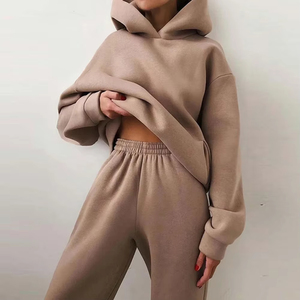 Elegante chándal de 2 piezas para mujer, sudaderas con capucha de otoño e invierno, pantalón superior, sudaderas, pantalones de chándal, pantalones para correr, trajes de Color sólido - Product Image 4