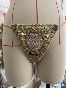 European American Style <b>Sexy</b> 2-Piece <b>Bikini</b> <b>Set</b> Factory Handmade Sequin Embroidery Crochet Lace-up Detail Waist Features Direct - Product Image 5