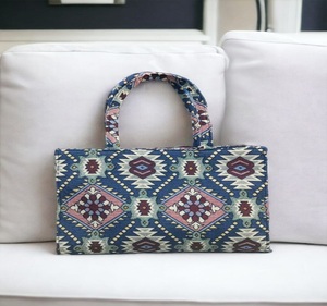 Nouvel arrivage de sac fourre-tout Jacquard de qualité supérieure écologique Sac à provisions en tricot chaîne auto-poignée motif teint en fil Technique tissée - Product Image 1