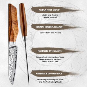 Couteau d'office de cuisine en acier damas, meilleur couteau de chef pour la coupe de fruits avec du bois de rose d'Afrique, de qualité supérieure personnalisée en gros OEM ODM - Product Image 6