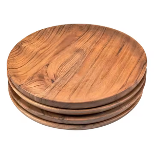 Juego de platos redondos de madera de acacia Natural de diseño elegante, bandejas de madera ligeras para servir, platos, aperitivos de glowin fashion - Product Image 3