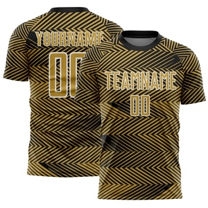 ซื้อเลย ชุดเสื้อฟุตบอลสีดำทองแบบกำหนดเองสำหรับผู้ชาย แขนสั้น พิมพ์ลายแบบ Sublimated แห้งเร็ว ชุดทีม คอวี ทรงสปอร์ต - Product Image 2