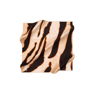 Beige Silk Crepe Satin <b>Square</b> <b>Scarf</b> with Zebra Pattern - Product Image 1