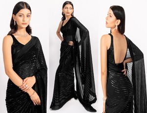 Traditional Design <strong>New</strong> Beautiful Sequence <strong>Saree</strong> with Blouse Banglori Fancy Silk Sari for Women for Parties Indian Fashion <strong>Dress</strong>
