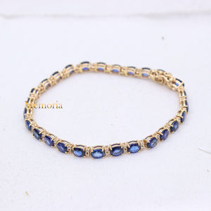 For Wholesale High Quality 14k Solid Yellow Gold Tennis <b>Bracelet</b> With Natural <b>Blue</b> <b>Sapphire</b> & Real Diamond Handmade Jewelry - Product Image 3