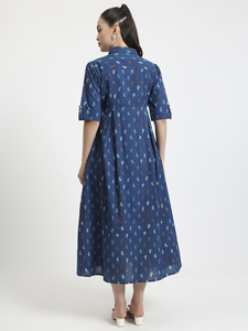 Cotton <b>Maternity</b> Dress Breastfeeding Access Floral Pattern <b>Ball</b> <b>Gown</b> 3/4 Sleeves Button-Down Collar Formal Both Side Zip Access - Product Image 4