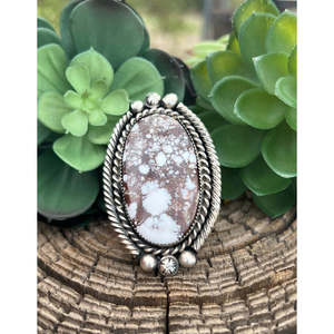 Damian Cotton Men's <b>Boho</b> Style Wild Horse & Sterling <b>Silver</b> Cluster <b>Ring</b> Size 7.5 with Natural Stone Bezel Setting Everyday Wear - Product Image 5