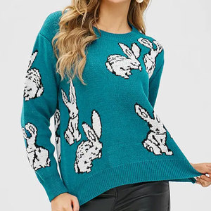 Pull tricoté décontracté de haute qualité pour femmes nouveau modèle col rond à manches longues respirant hiver coupe ample Logo avant - Product Image 5