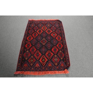 Alfombra Vintage de 3x4.4 pies, Alfombra Turca Pequeña, Alfombra Abstracta Roja y Azul - Product Image 1