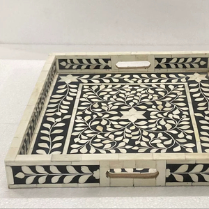 Bandeja para servir con incrustaciones de hueso hecha a mano, arte decorativo indio, bandeja para servir con incrustaciones de hueso, regalo decorativo elegante para mujer - Product Image 1