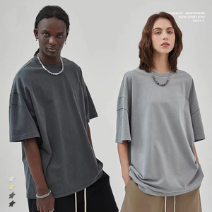 Ropa informal personalizada Unisex de gran tamaño Vintage lavado con logotipo estampado lavado ácido desgastado camiseta de gran tamaño para hombres - Product Image 5