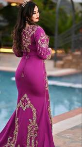 2025 Collection moderne femmes violet Caftan robe belle broderie Zari avec perles de verre cristal Dabka perles pierre travail - Product Image 3