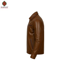 Chaqueta de Cuero Marrón Clásica para Hombre, Abrigo de Cuero Hecho a Mano Original, Chaqueta de Invierno Informal con Cremallera, Servicio OEM, Prenda Exterior Vintage - Product Image 3