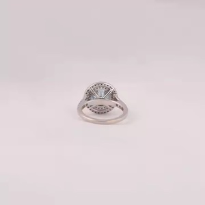 Bague de fiançailles double halo demi-éternité avec diamant cultivé en laboratoire rond bleu avec dernière bague de fiançailles en diamant cultivé Tiney Lab - Product Image 6