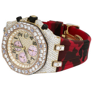 Montre analogique en quartz moissanite avec cadran en verre, bracelet en acier inoxydable, mouvement ETA - Légère, décontractée - Product Image 4