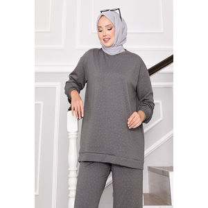 Summer Daily Wear <b>Sparkly</b> Crew Neck Two-Piece <b>Top</b> and Shorts Set XS Size Grey Short Set - Product Image 2