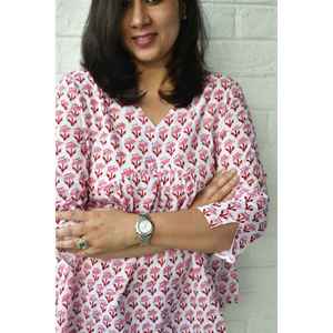 Top Corto de Algodón Popelina Rojo para Mujer, Estampado Floral, Logotipo Bordado a Mano, Ropa de Oficina y Casual, Talla XL - Product Image 2