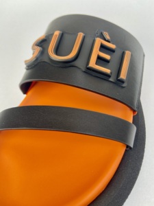 รองเท้าแตะหนังลูกวัวสำหรับผู้หญิง,รองเท้าแตะแฟชั่นทรงสไลด์สีดำและสีส้มปี2023 - Product Image 2