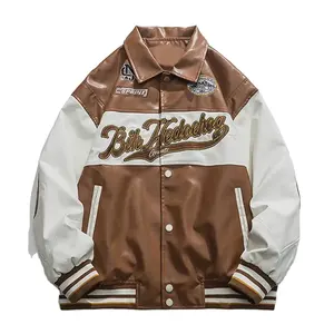 세련된 트랩스타 대표팀 재킷 가죽 소매 남여 공용 레터맨 코트 셔닐 패치 대표팀 재킷 장식