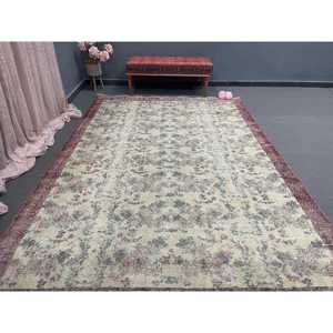 Alfombra Turca de 7x10 pies, Alfombra Vintage de Lana con Borde Marrón - Product Image 5