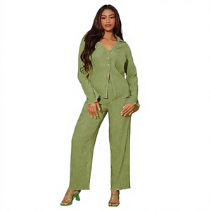 Survêtement Hip Hop pour femmes en polyester/coton, manches longues, col boutonné, taille élastique, coupe régulière, tenue d'automne, poches latérales - Product Image 1