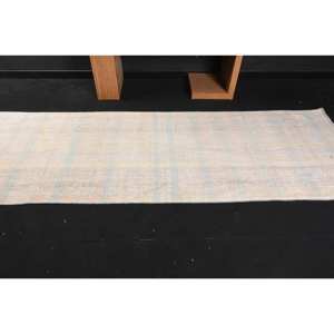 Tapis turc vintage moderne 3.4ft X 10.1ft Beige & Blue Patchwork Design tissage plat support en latex pour décorations de salon - Product Image 3