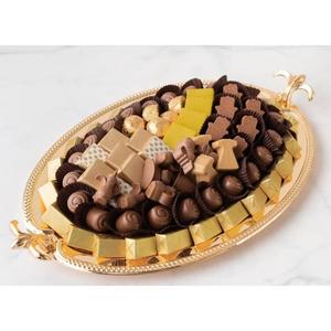 Plateau en métal doré de la plus haute qualité avec plateau de service au chocolat avec poignée Présentoir à desserts au chocolat au design moderne en vente - Product Image 2