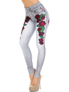 Nuevas mallas vaqueras de cintura alta para mujer, pantalones rosas elásticos de altura ajustada Sexy para mujer - Product Image 4