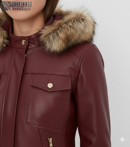 Pakistan 2025 <b>Winter</b> <b>Leather</b> <b>Jacket</b> For Women Fur Cap Attach With <b>Jacket</b> Custom Logo <b>Leather</b> <b>Jackets</b> For Ladies Custom <b>Leather</b> - Product Image 6