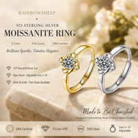 Bagues en Moissanite Couleur D Clarté VVS Design Trèfle à Quatre Feuilles Taille Ajustable Argent Sterling S925 Plaqué Rhodium