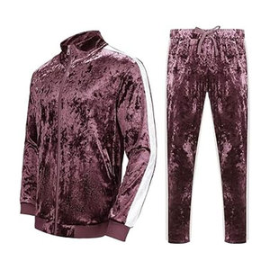 2 Piece Winter Casual Eco-Friendly Solid <b>Velour</b> <b>Hoodie</b> Jacket Jogger Tracksuit - Product Image 2