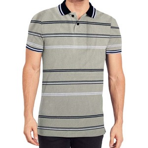 Venta caliente de los hombres para polos de algodón transpirable de talla grande diseño ajustado con mangas cortas a rayas estilo Casual al por mayor - Product Image 1