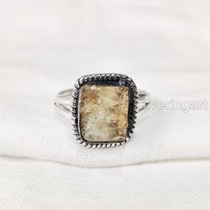 Joyería de piedra en bruto Anillo de mujer Piedra preciosa de citrino crudo natural Piedra NATAL DE NOVIEMBRE Anillo bohemio Fiesta Anillo de plata esterlina 925 - Product Image 1