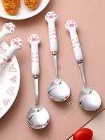 Ensemble de couverts mignon avec poignée en forme de patte de chat, cuillère, fourchette, couteau en céramique, acier inoxydable, vaisselle kawaii pour enfants, ensemble de vaisselle créatif