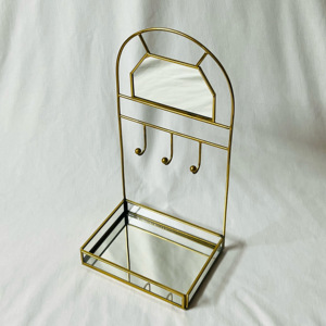 Vente en gros personnalisé design moderne et élégant bijoux en métal cintre support mini miroir plateau pour bijoux accessoires de maquillage - Product Image 6