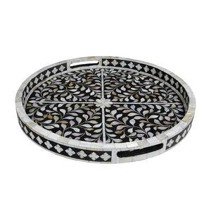 Plateau de service en incrustation d'os élégant de luxe Sonsa Design rond attrayant pour un usage domestique Plateau de nourriture de taille personnalisée pour le petit déjeuner et le dîner - Product Image 4