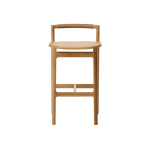 Chaise de bar moderne minimaliste en bois massif avec siège en cuir tressé pour bar à domicile et espaces commerciaux - Product Image 3