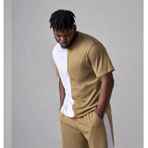 Venta caliente 100% algodón hombres dos tonos personalizado Chenille bordado Logo ropa de entrenamiento camiseta y pantalones cortos conjunto Fitness correr conjuntos - Product Image 2