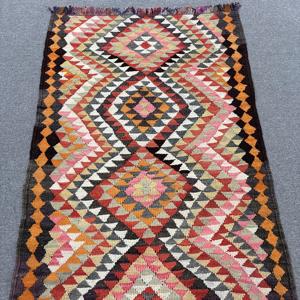 3.2x8 ft Vintage Kilim Turkish Rug <b>Red</b> Polka Dot Patchwork <b>Wool</b> Eco-Friendly Rug with Latex Backing - Product Image 5