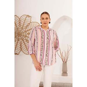 Chemise en viscose voile à rayures et motifs, taille plus, fuchsia - Product Image 1