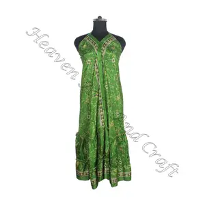 Hippy Boho etnico indiano Vintage seta senza maniche Resort Wear Beach Dress Ladies elegante abito da sera senza maniche abiti da sera