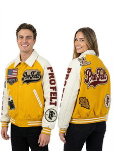 Veste de baseball en cuir avec manches en laine, style personnalisé, broderie chenille sur toute la surface, veste universitaire, collage, pour hommes - Product Image 3