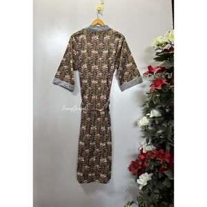 Robe Kimono en Coton Imprimée à la Main, Motif Floral Indien, Peignoir de Nuit, Robe de Bain Douce Tissée avec Cordon de Serrage pour l'Été, Taille Unique - Product Image 2