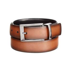 Cintura Alfani in Pelle di Vacchetta Marrone, Reversibile con Bordo in Piuma, Logo Personalizzato, Alta Qualità, Stile Formale e alla Moda, Lunghezza Personalizzabile in PU - Product Image 1