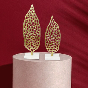 Décoration Murale en Forme de Feuille d'Aluminium Doré Fabriquée à la Main en Inde, Sculptures en Résine, Base en Marbre, Décoration de Table - Product Image 5