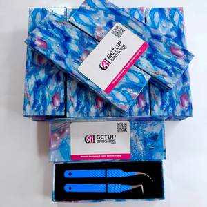 Pince à cils GETUP BROSONS, revêtement en poudre bleue, courbée à 90 degrés, précision, acier inoxydable, antistatique, prise en main parfaite, 10 mm - Product Image 5